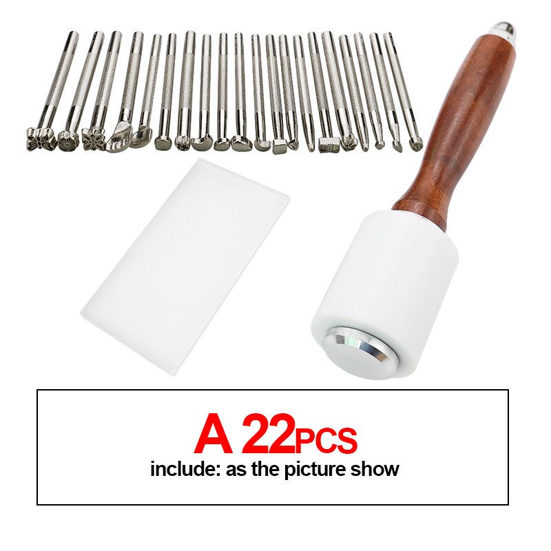 Stylish Leather Engrave Stamping Tools with Hammer and Board, Handmade Special Print on Bag or Leather Fabric, Leather Supplies: A 22PCS