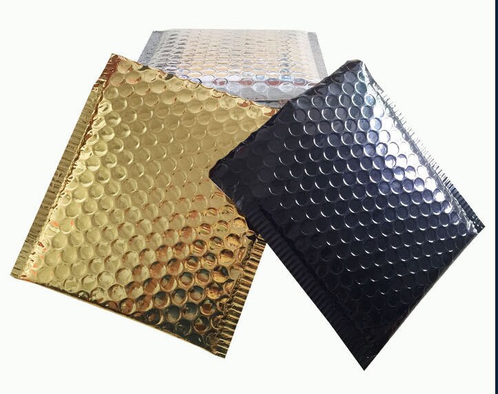 Sobres cuadrados de papel de aluminio, 50 Uds., embalaje acolchado, envíos, correo de burbujas para lápiz labial cosmético, bolsa de mensajería de poliéster