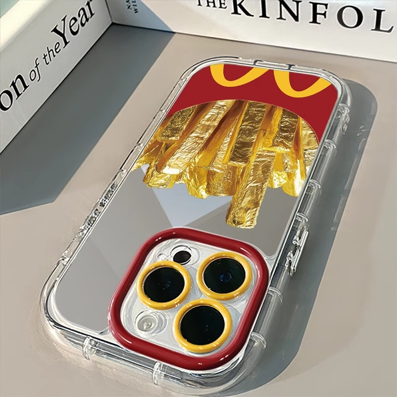 Metall speildeksel 11 pommes frites-mønster til iphone 16 15 14 13 12 pro max xr xs max 7 8 Plus deksel  y2k