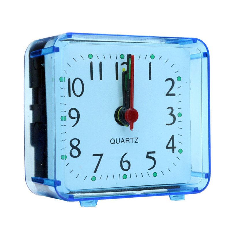 4Colors Square Small Bed Alarm Clock Transparent Crystal Case Compact Digital Alarm Clock Mini Children Student Desk Table Clock: Blue