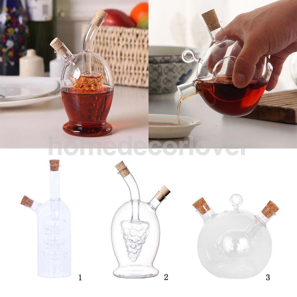 2-Outlet Glass Olive Oil Jar Vinegar Bottle Pot Kitchen Sauce Dispenser