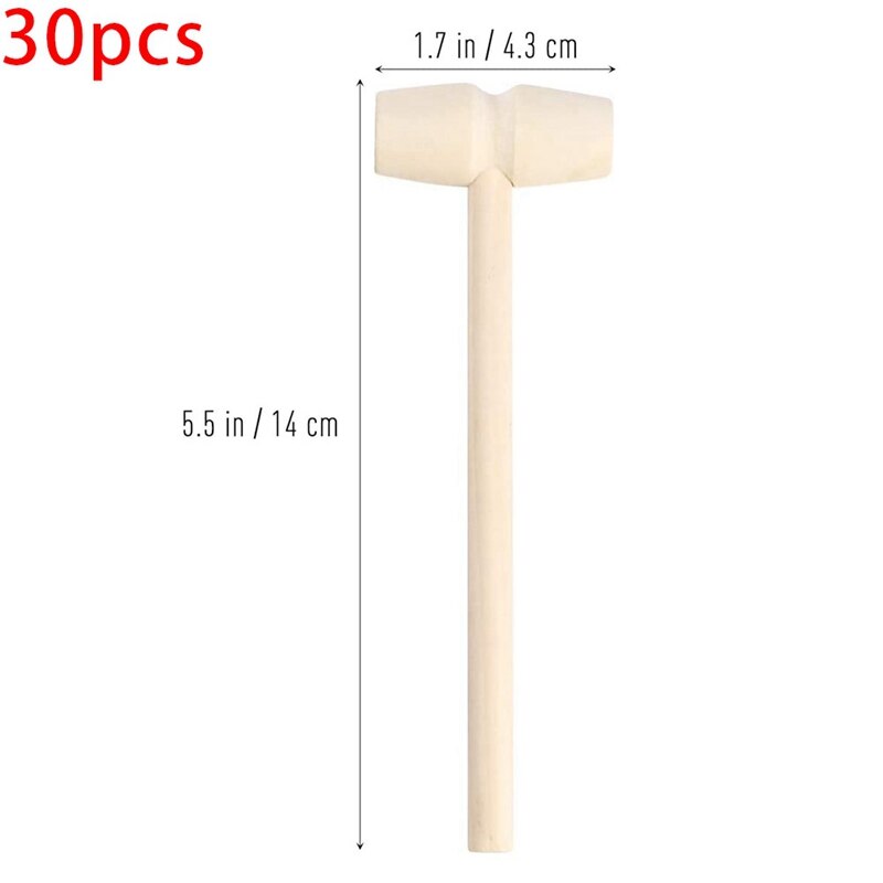 30Pcs Wooden Hammer Lobster Shellfish Crab Hardwood Mallet Gavel Toy for Boys Girls Leather Craft Jewelry Making