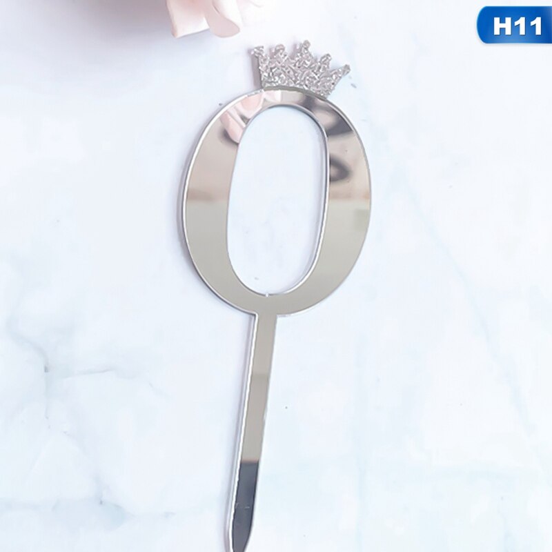 0-9 Numbers Cake Toppers Happy Birthday Cute Crown Number Cake Flag Acrylic Cupcake Topper Birthday Party Cake Decoration Topper: 11