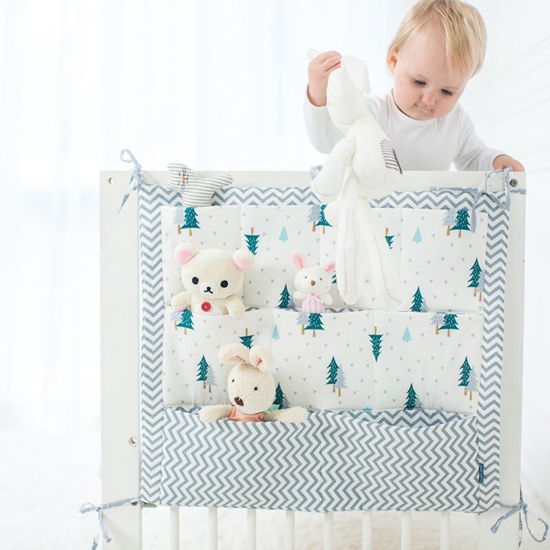 Muslin seng hængende opbevaringspose baby seng mærke baby bomuld krybbe arrangør 60 * 50cm legetøj ble lomme: Fk0114c