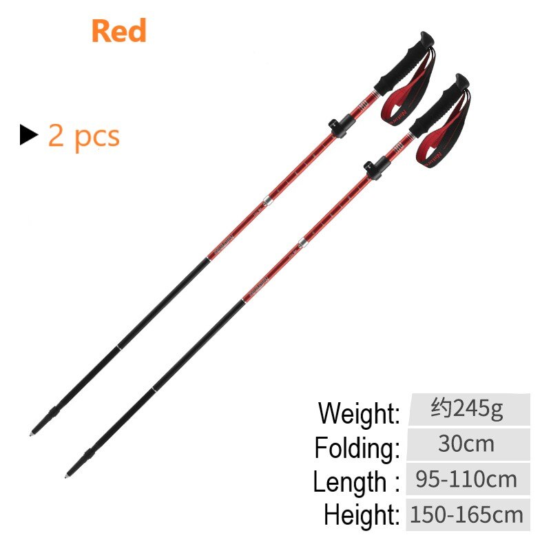 Outdoor Ultra-Light Trekking Hiking Pole Folding Trekking Pole Running Walking Sticks 7075 Aluminum Alloy Pole: 2 pcs red