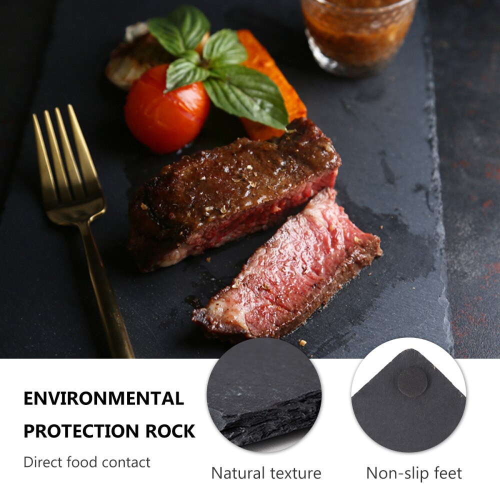 1pc natuurlijke leisteen borden restaurant steak sushi display schaal zwarte slabstone barbecue pan banketbord serveerschaal  (25cm ronde)