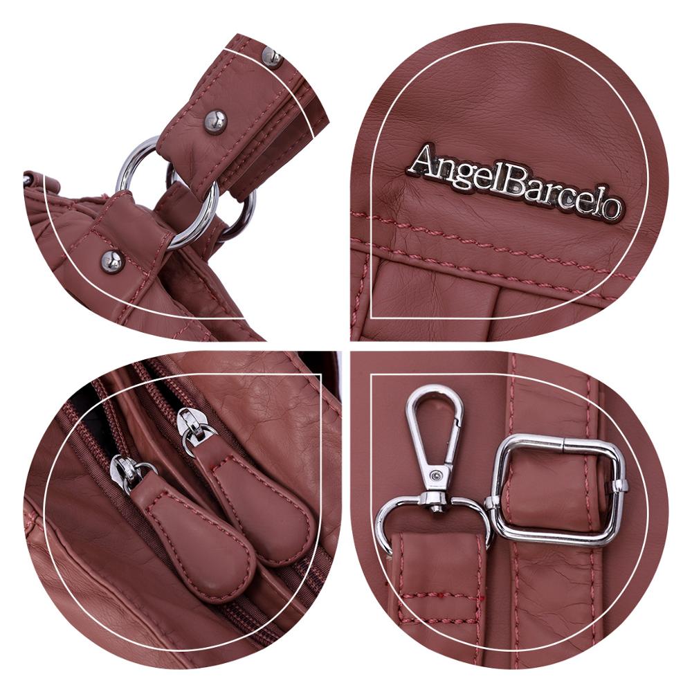 Angel Barcelo femmes sacs à main PU sac à bandoulière plissé sac à bandoulière doux dames cartables grande capacité portefeuille