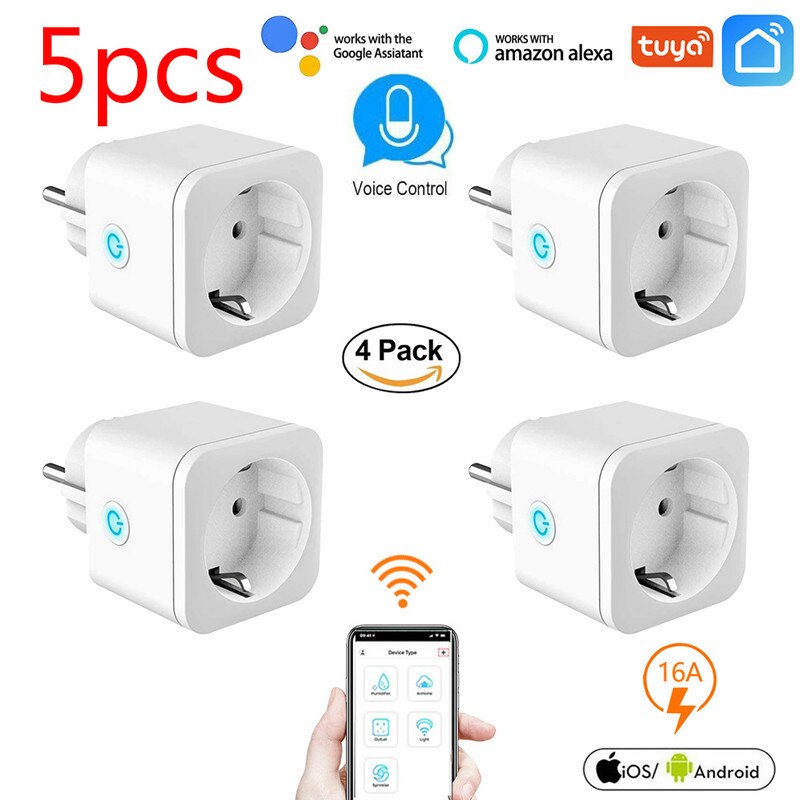 Smart Plug WiFi Socket EU Adaptor 16A Power Socket Monitor Timing Function Tuya APP Control Smart Home For Alexa Google Home