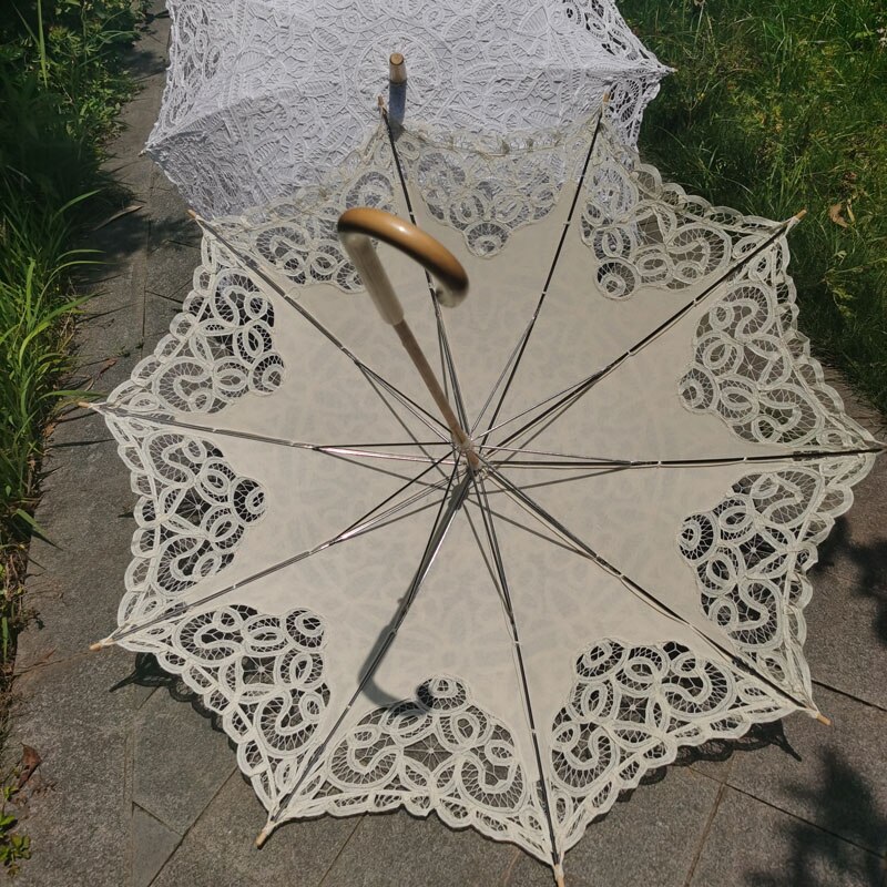 Cotton Sun Batten Victorian Lace Parasol Umbrella Hook Handle Battenburg Lace Parasol Wedding