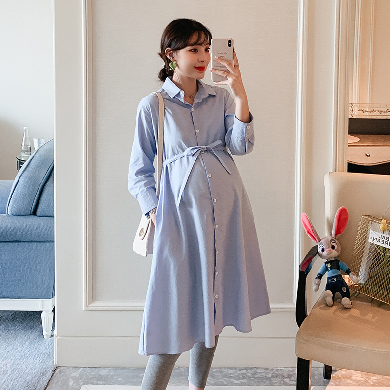 Maternity Clothes Pregnancy Dress Maternity Dress Spring Maternity Dress Cotton Lapel Straight