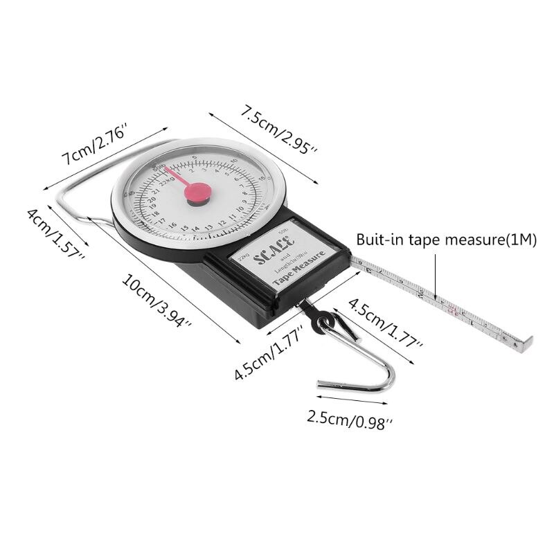 22kg/50lb Portable Hanging Scale Balance Fish Hook Weighing Balance Kitchen With Measuring Tape Measure Fishing Scales