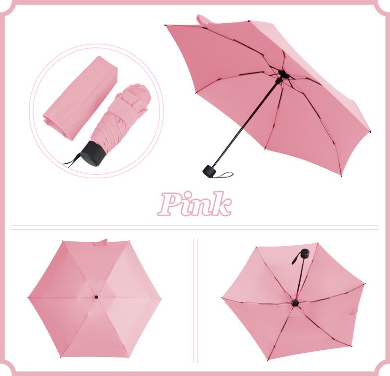 Miniparaguas de bolsillo superligero para hombre y mujer, sombrilla plegable de 190g con 5 pliegues, ideal para de viaje: pink