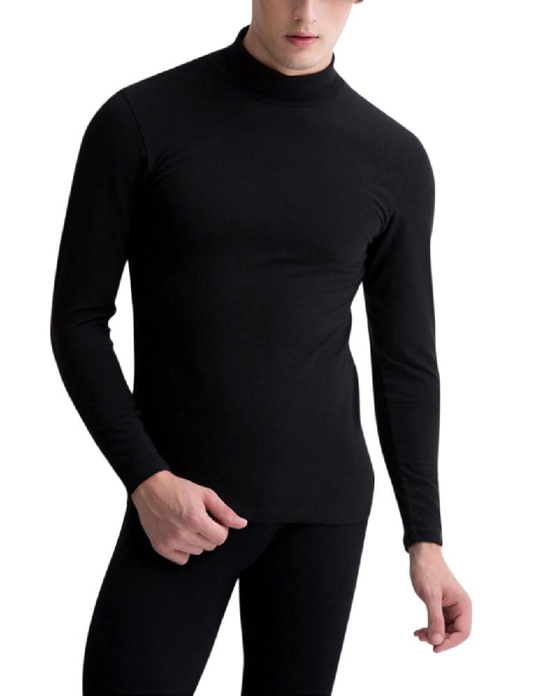 ZACOO stand neck White Men's long johns Thermal Underwears 2Pcs Solid Warm Thick Brushed Men Autumn Thermal Underwear Sets san0: black / L