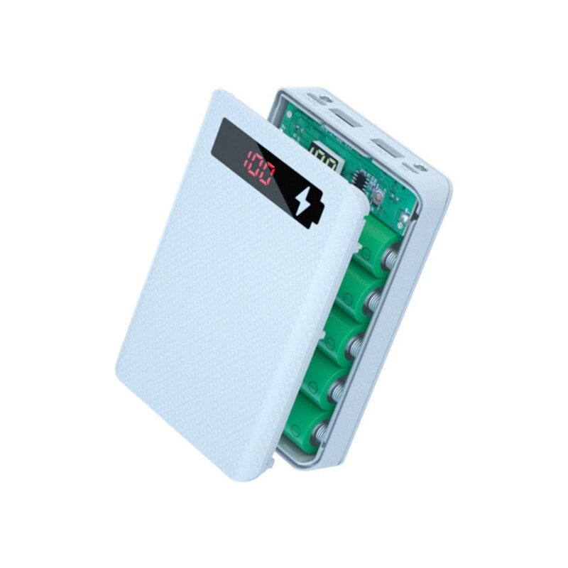 Multifunctional Power Bank Shell Charger Box with 2 USB Output Ports 5 Slot Batteries Container DIY Case