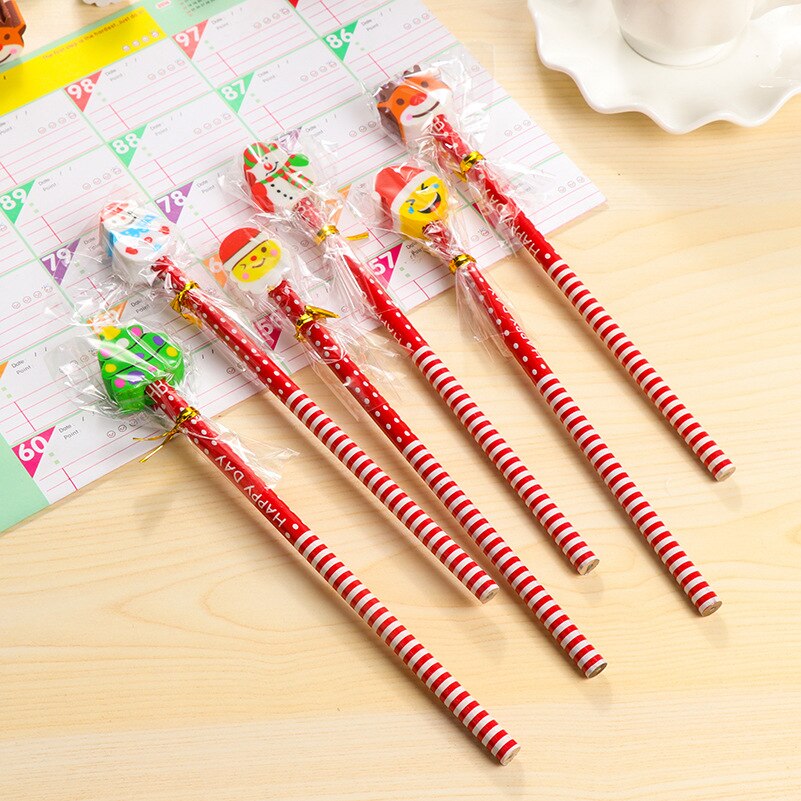 6 Pcs/Set Cute Cartoon Merry Christmas Wood Pencils School Office Stationery Wooden Pencil for Kids Students