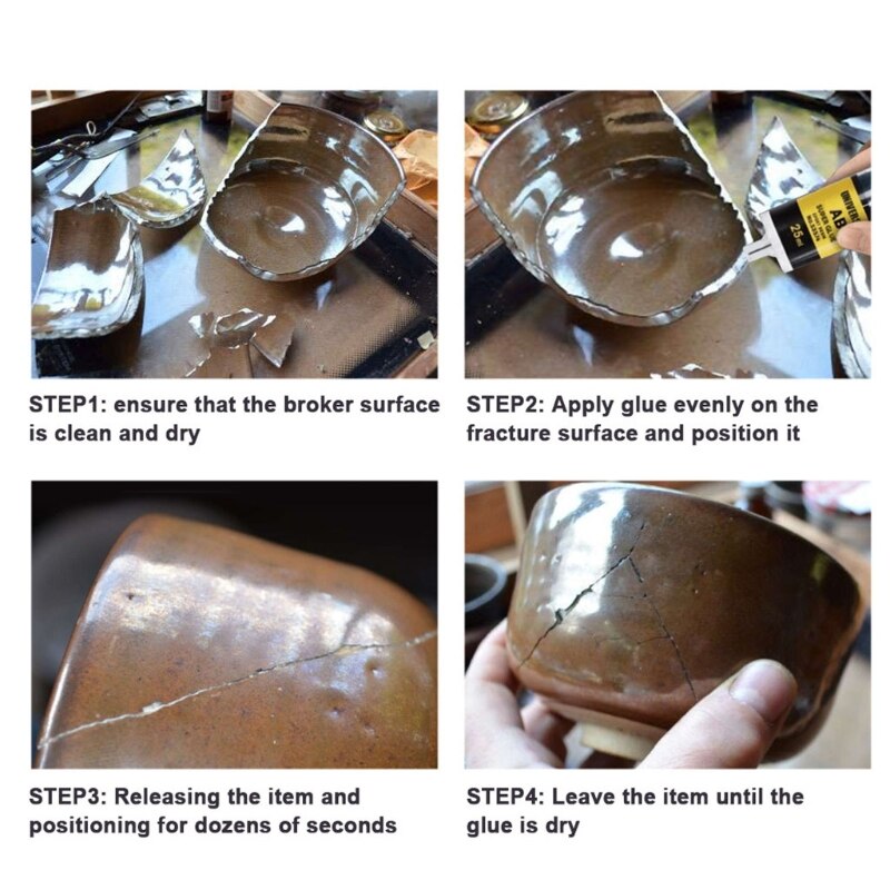 Pratique 4/25ml Résine Époxy AB Gomme Adhésive Forte Colle Liquide pour la Réparation En Métal En Plastique Bois Verre Céramique Directe