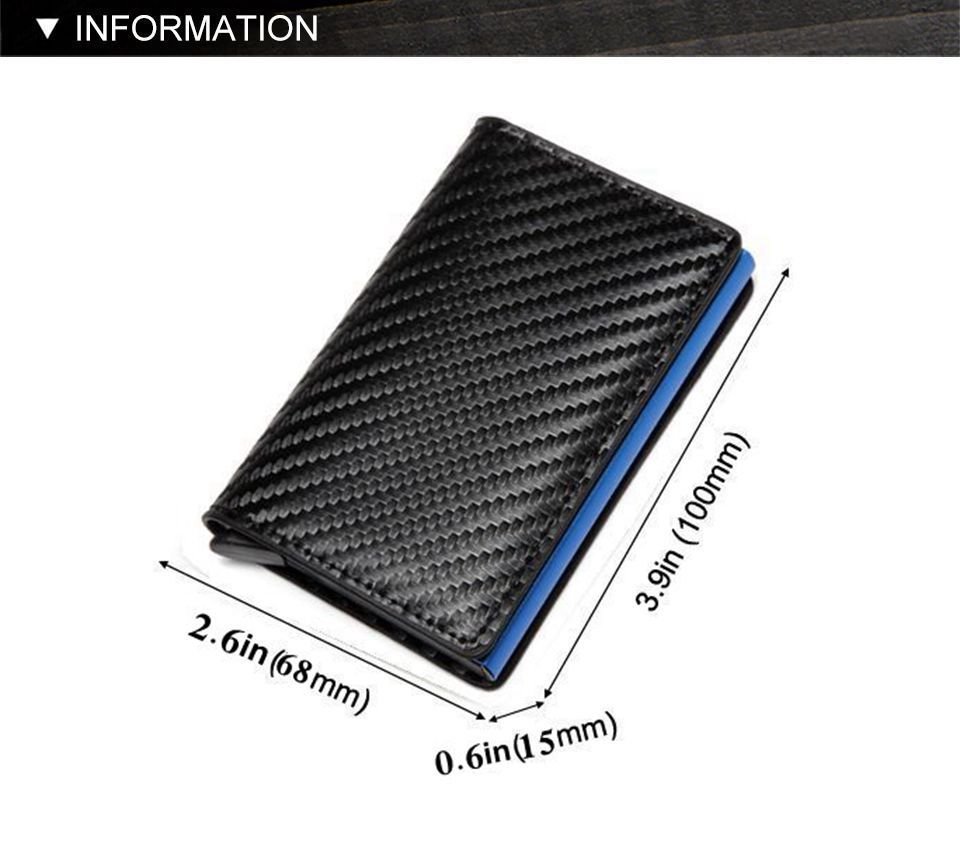 Men Automatic Credit card holder carbon fiber Leather Wallet Aluminum Mini Wallet With Back Pocket ID Card RFID Blocking purse