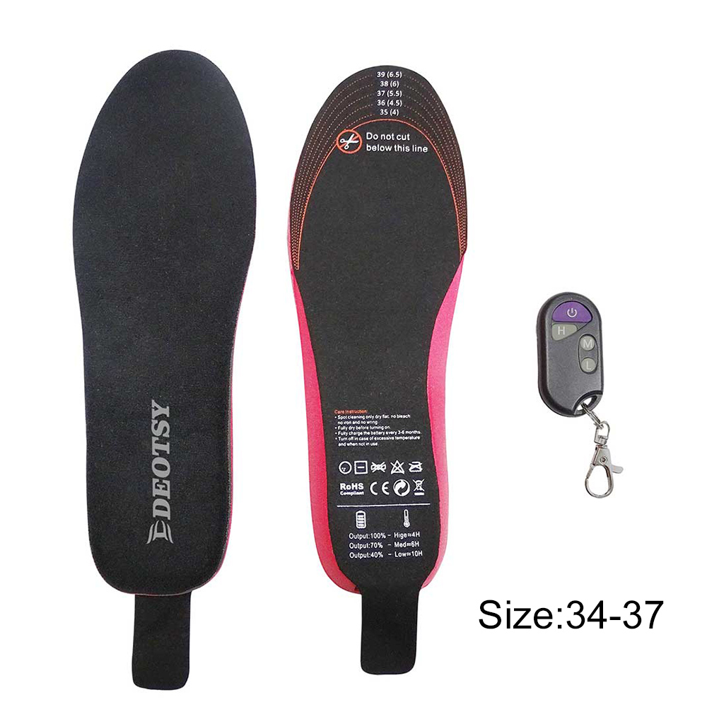 Beheizbare einlegesohlen mit fernbedienung, wiederaufladbare elektrische beheizbare schuheinlagen für wintersport, skifahren, jagen: 34-37 größe