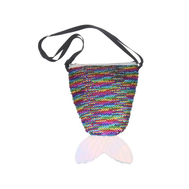 Sequins Hologram Fish Tail Coin Purse Mini Travel Crossbody Shoulder Bag for Women Girls LX9F