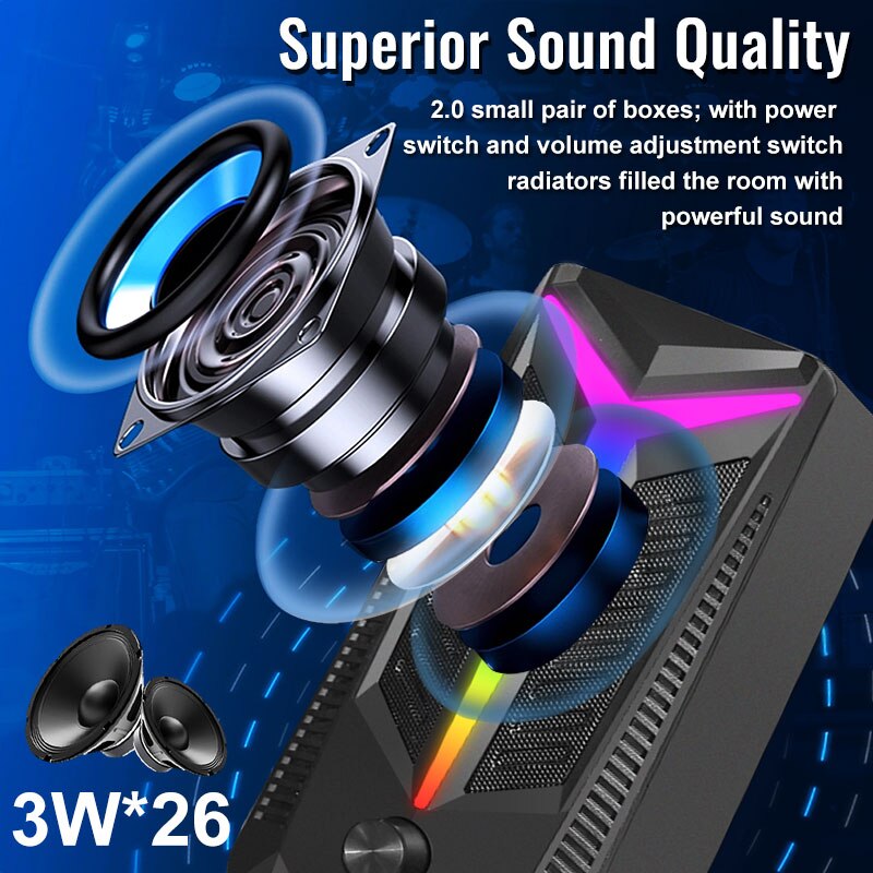 Njsj 10W 2.0 Usb-Powered Computer Gaming Speaker 3.5Mm Aux Input Multimedia Speakers Voor Pc, desktop, Laptop, Tablet, Mobiele Telefoon