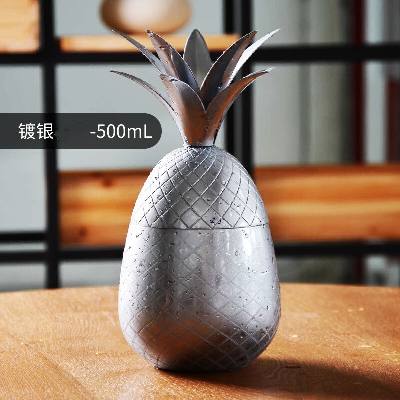 304 rustfrit stål ananasglas cocktailglas mixologi specielt glas metal glas cocktail shaker: Forsølvet 500lm