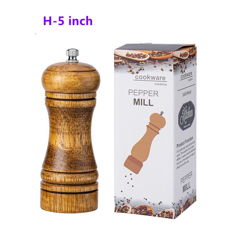 5" 6" 8" 10" Salt and Pepper Grinder, Solid Wood Spice Pepper Mill with Strong Adjustable Ceramic Grinder Kitchen Cooking Tools: H-5 inch