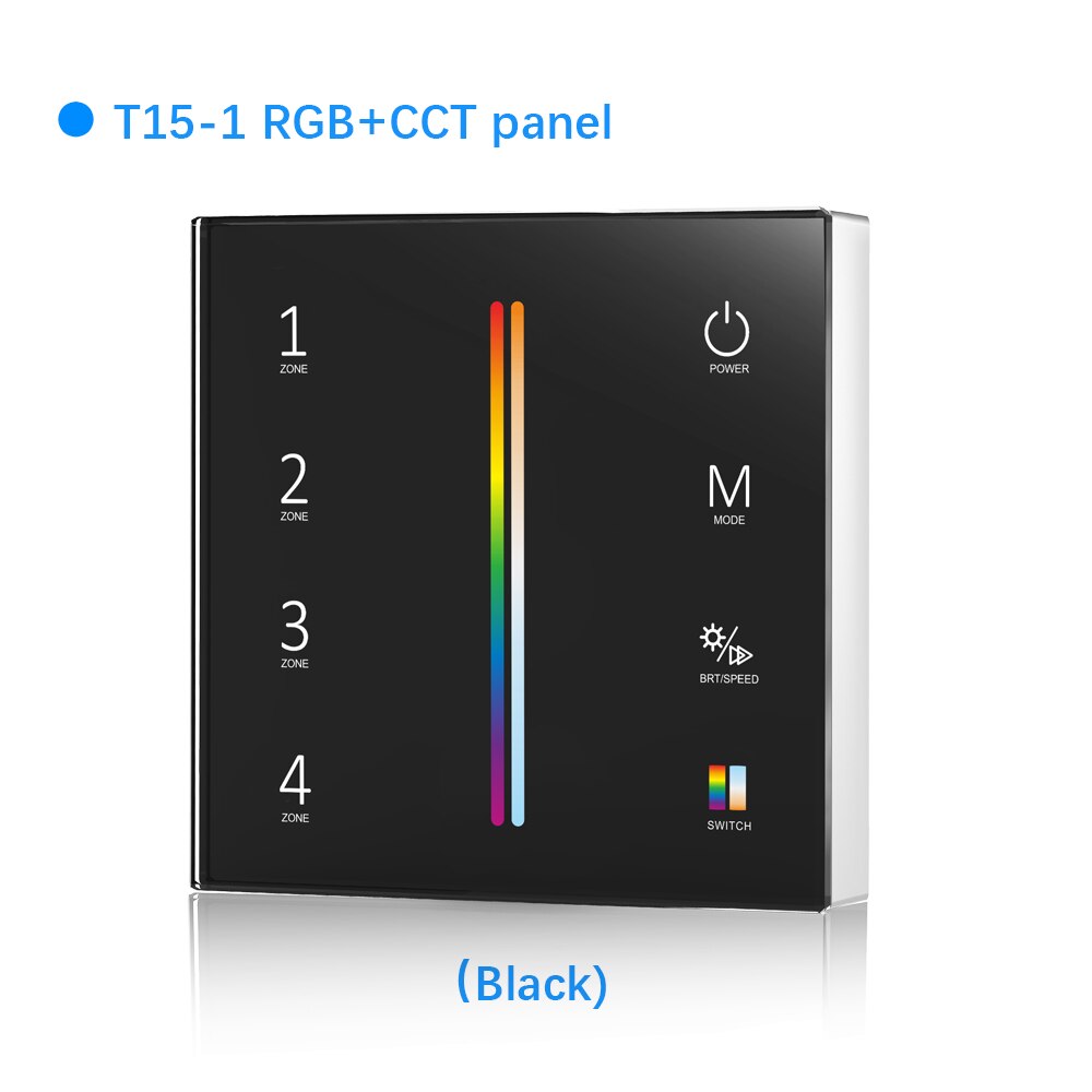 LED RGBCCT Strip Controller Wall Mount Touch Panel DMX master &amp;2.4GHz RF wireless 100V-240V 4 Zone RGBCCT led Controller: T15-1 Black Only