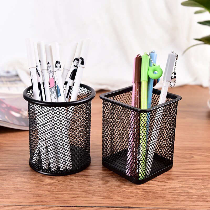 Pencil Holder Office Desk Metal Mesh Square Pen Pot Cup Case Container Organiser Durable Pencil Case