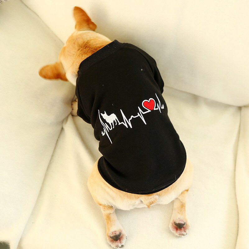 Åndbar bomuldshund ærmeløs elektrokardiografi vest sort enkel t-shirt hvalp kat sommer kostume tilbehør til hunde