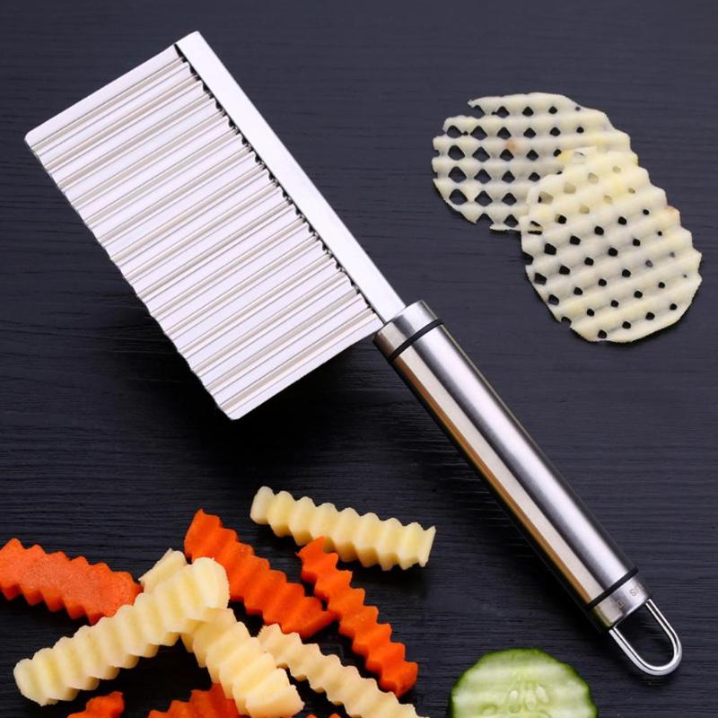 Stainless Steel Potato Wavy Edged Knife Chip Slicer Kitchen Gadget Peeler Cooking Tools Potato Cutter Chopper French Fry Maker