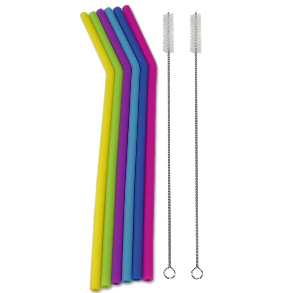 6 Pack Regenboog Gekleurde Herbruikbare Siliconen Rietjes Extra Lange Flexibele Bocht Smoothies Rietjes Herbruikbare Rietjes Bar Accessoire