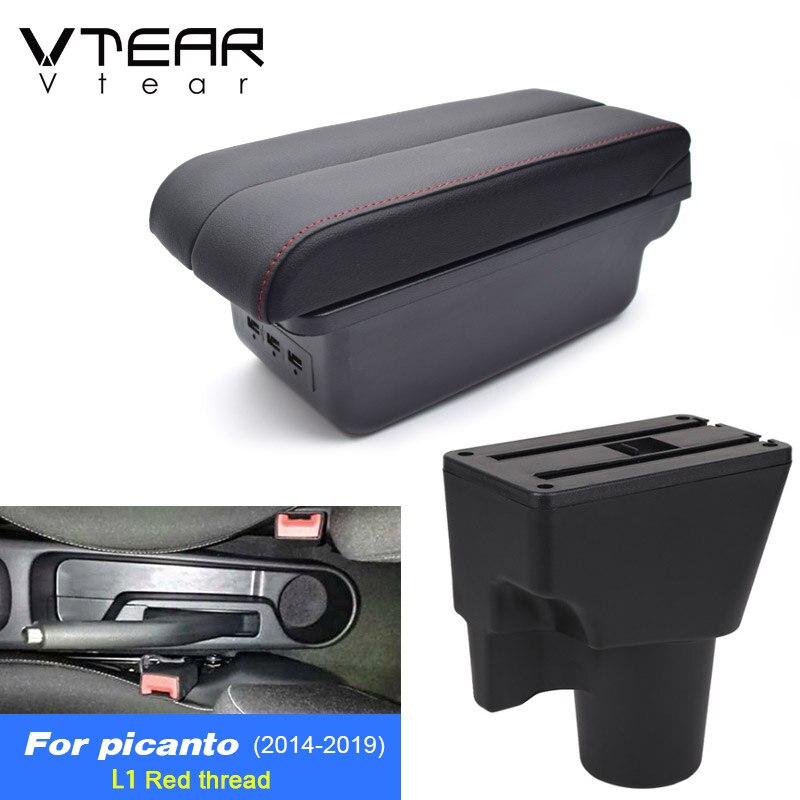 Vtear For Kia Picanto Armrest Interior Center Console Storage Box Arm Rest Car-styling Decoration Accessories Parts Organizer: Type1 E Red