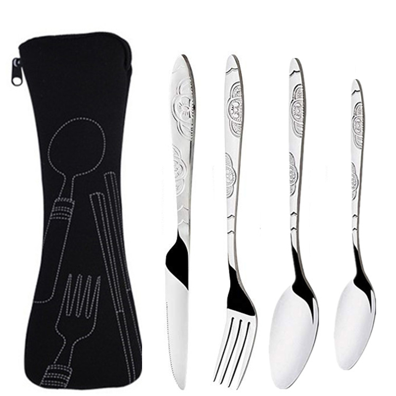Edelstahl-Geschirrtasche, waschbar, mit Reißverschluss, Besteckset-Koffer, tragbare Tasche für Abendessen, Haushaltswerkzeug, Reisen, Camping, Löffel