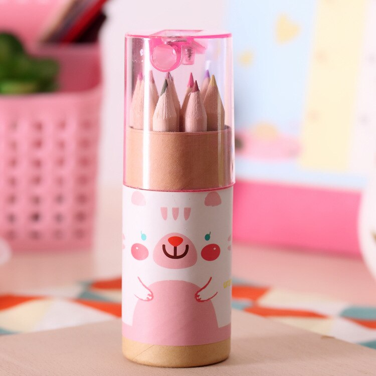 Lápis colorido de urso fofo de 12 pol. com afiadores kawaii, lápis de pasta em aquarela para desenho de material escolar de papelaria: design 3