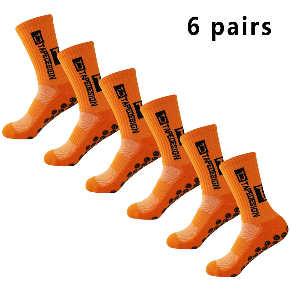 6 pares de meias de futebol meias esportivas masculinas meias de meia panturrilha silicone antiderrapante dot meias basquete yoga: vermelho-escuro