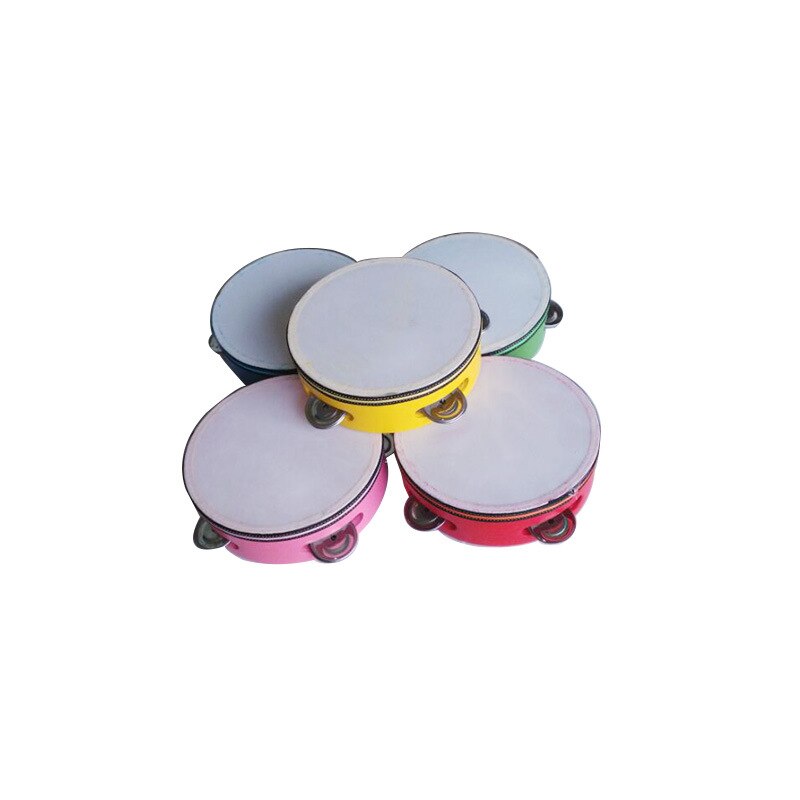 Pandereta de madera redonda de 6 pulgadas con campana de 5 colores para niños, instrumentos musicales educativos de percusión