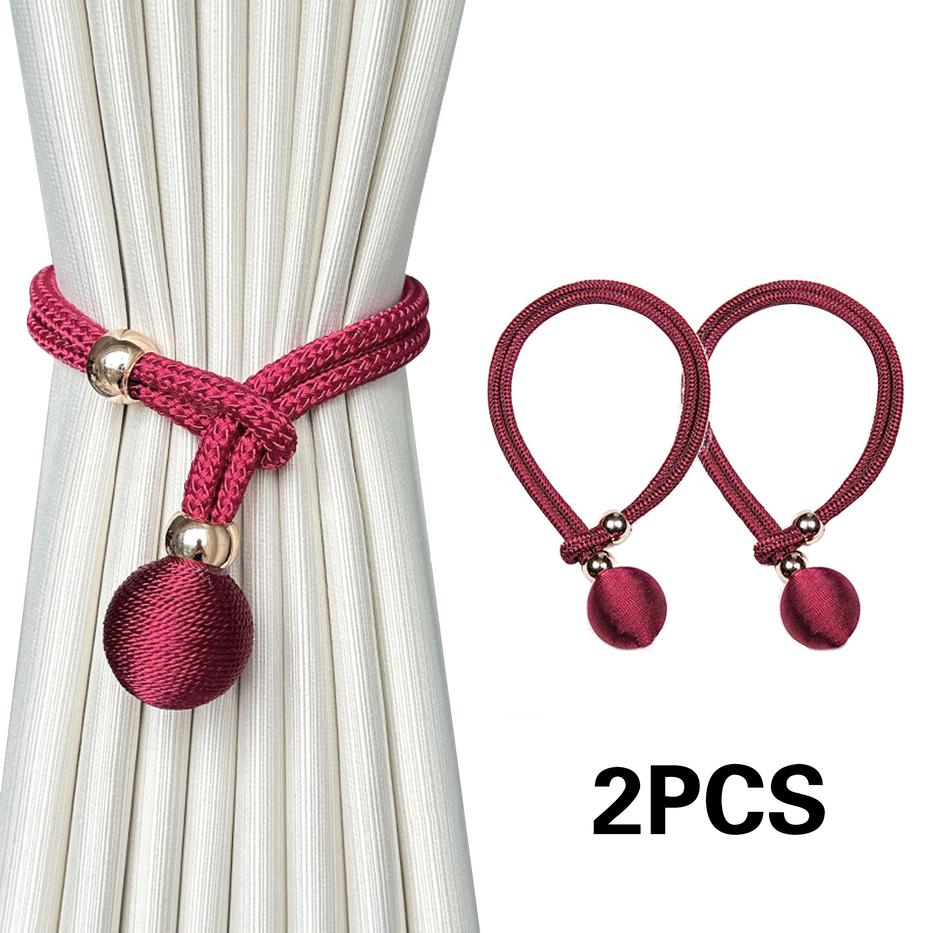 Bridas para cortinas de bolas francesas de lujo ajustables, duraderas, fáciles de instalar, sin necesidad de perforación, para dormitorio y sala de estar, 2 uds.: Rojo