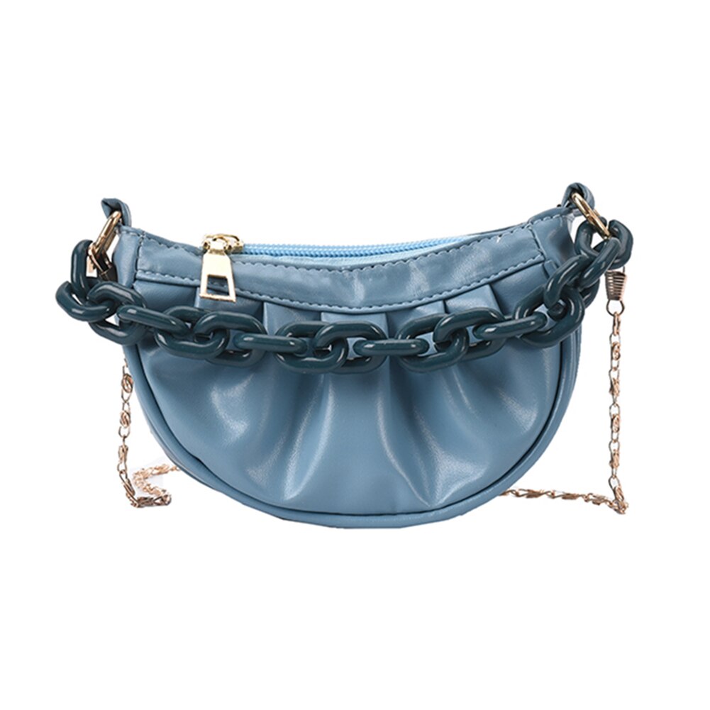 Vintage damen-umhängetasche mit falten, einfarbig, kette, schultertasche aus pu-leder, lässige kleine hobo-handtasche: Blau
