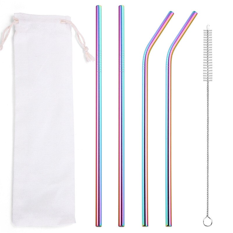 304 Stainless Steel Straw 6mm Reusable Straw Eco-Friendly Food Grade Drinking Straws Set with Cleaner Brush for Mugs: 9