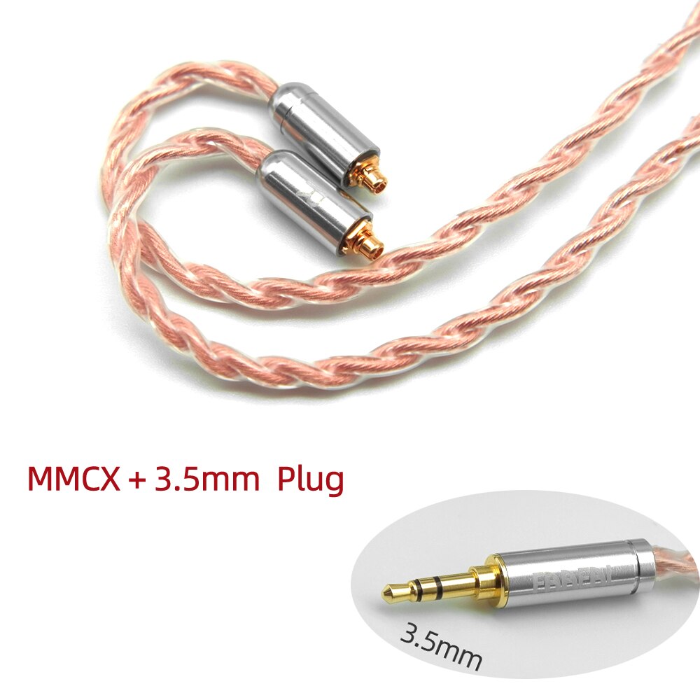 FAAEAL 4Core High Purity Copper cable with 2Pin/MMCX Connector 3.5/2.5/4.4mm Gold-plated plug Earphone Upgrade Cable For TFZ/TRN: MMCX-3.5mm