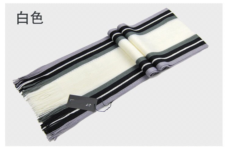 Men Classic Cashmere Scarf Winter Warm Soft Fringe Striped Tassel Shawl Wrap striped scarf men scarves: White