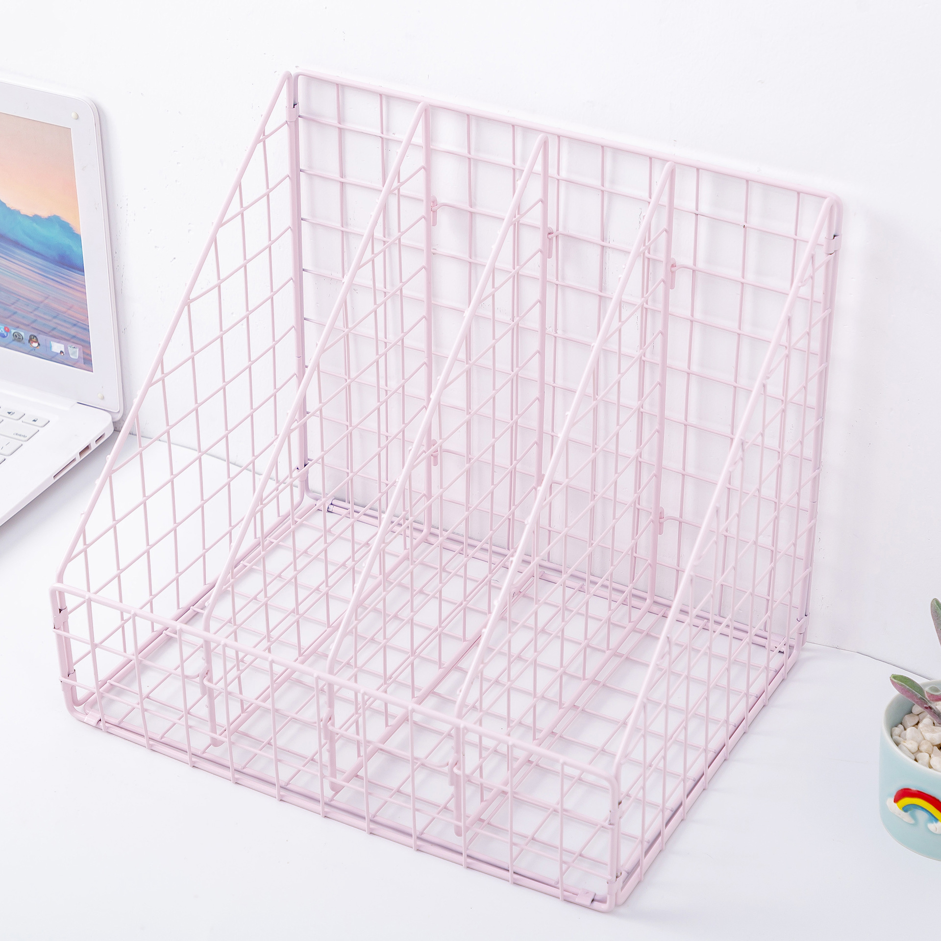 Estantería nórdica de lujo para libros con rejilla de hierro de 3/4 capas, estantería de almacenamiento para libros, bandeja para documentos y revistas, organizador de escritorio, suministros para oficina y hogar: 4 Layers Pink