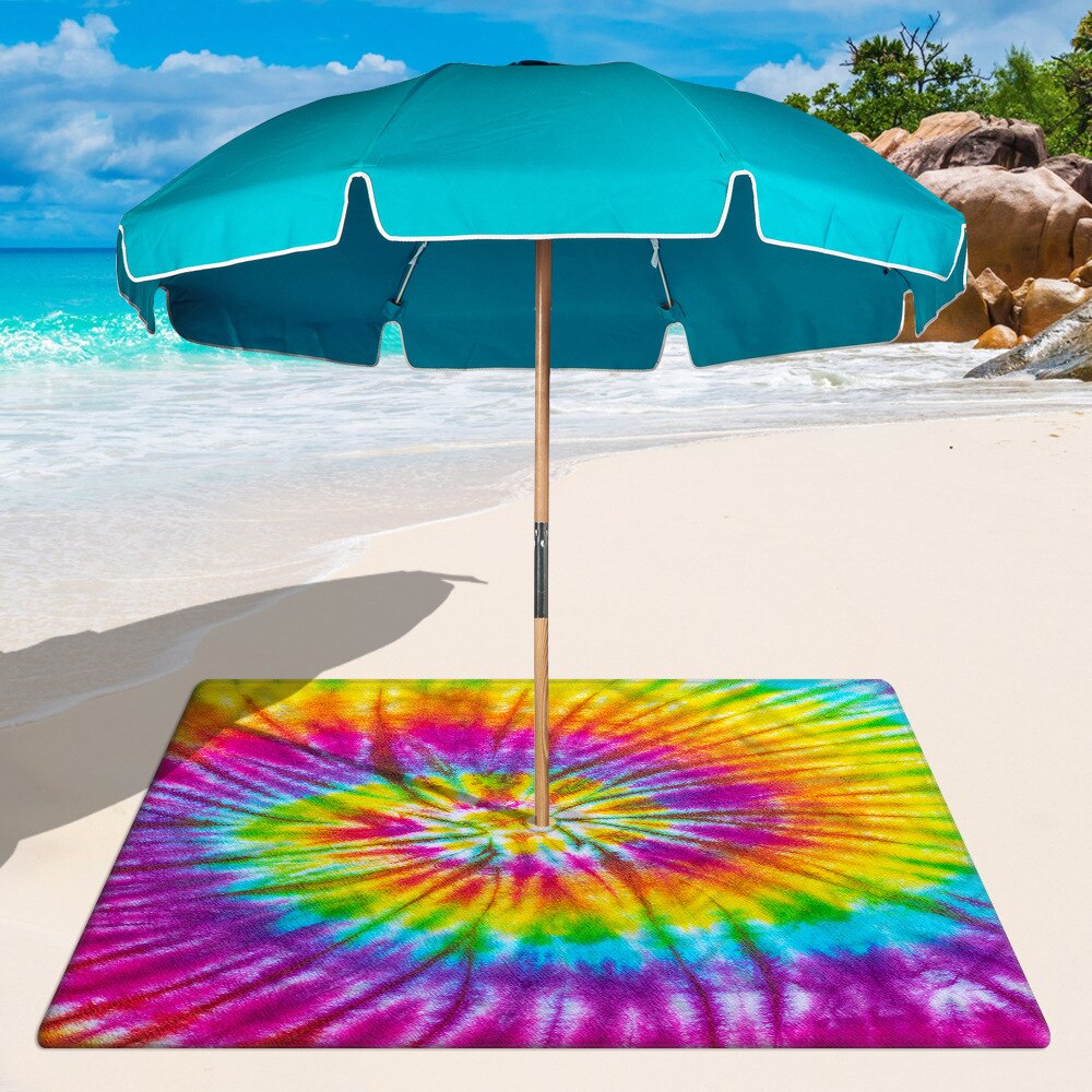 Band Tie Dye Square Beach Mat with 8CM Hole for Beach umbrella Microfiber sand free Multifunction Beach mat: printed 6 / 150x150cm