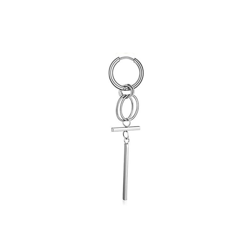Pendientes de aro con bisagras para hombre, aretes colgantes de acero inoxidable, aretes colgantes de cadena larga con pluma L, 1 pieza: VERMEIL