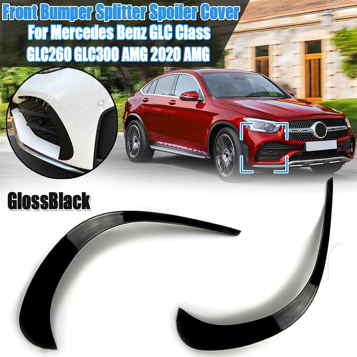 Auto Voorbumper Splitter Spoiler Side Decoratieve Covers Trim Strips Voor Mercedes Benz Glc Klasse GLC260 GLC300 Voor Amg: Part A GlossBlack