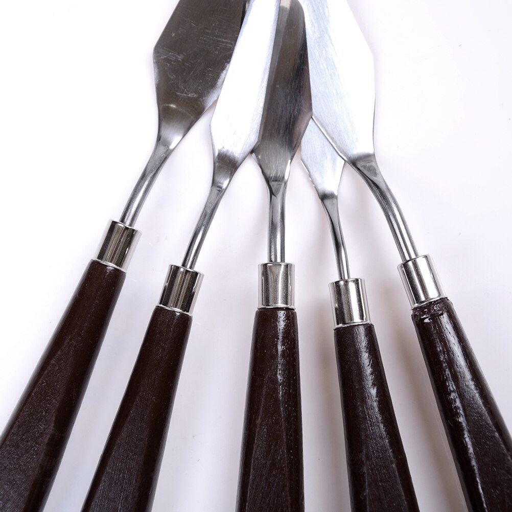 5 stk blandet palet kniv maleri rustfrit stål skraber spatel træ håndtag kunst forsyninger til kunstner lærred oliemaling