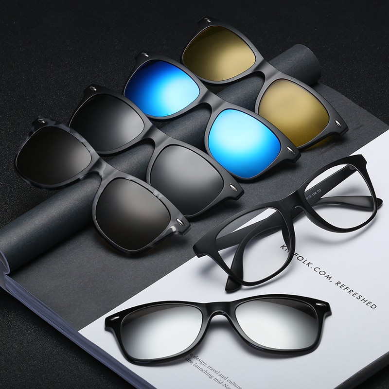 Mode Optische Brilmontuur Mannen Vrouwen Met Clip Op Zonnebril Gepolariseerde Magnetische Glazen Voor Mannelijke Bijziendheid Brillen