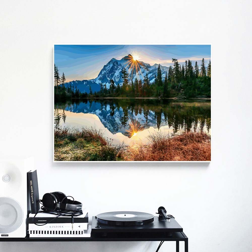 HUACAN Pictures By Numbers Mountain Landscape Oil Painting Lake Scenery Kits Drawing Canvas HandPainted DIY Home Decoration