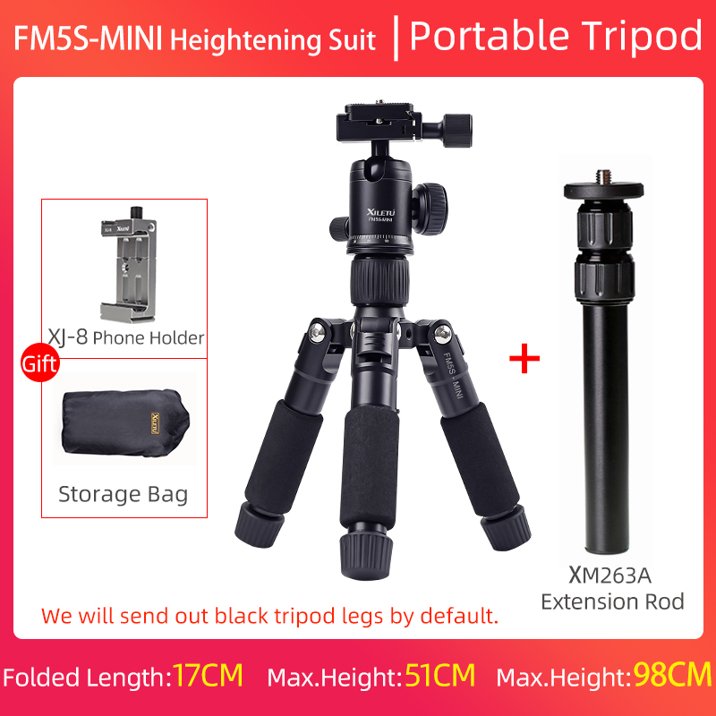 XILETU FM5S Portable Tripode Lightweight Travel Stand Tabletop Video Mini Tripod with 360 Degree Ball Head Tripod For Camera: SKY BLUE
