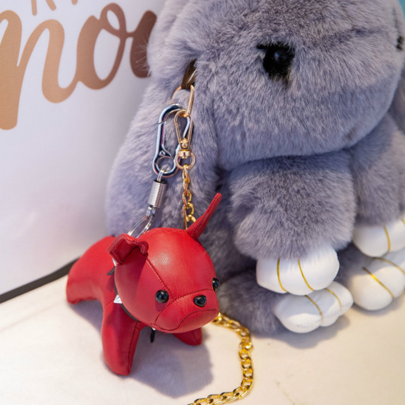 French Bulldog Keychain PU Leather Animal Dog Keyring Holder Bag Charm Trinket Chaveiros Bag Accessories Punk Style Pendant